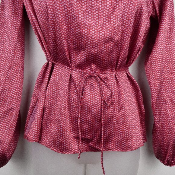 Kenneth Cole Silk Blouse Womens 6 Pink Belted Top 3/4 Sleeves Y2K - Picture 3 of 9